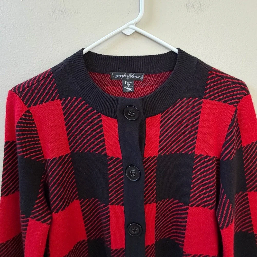 Red and Black Checkered Cardigan Sweater Sz PM